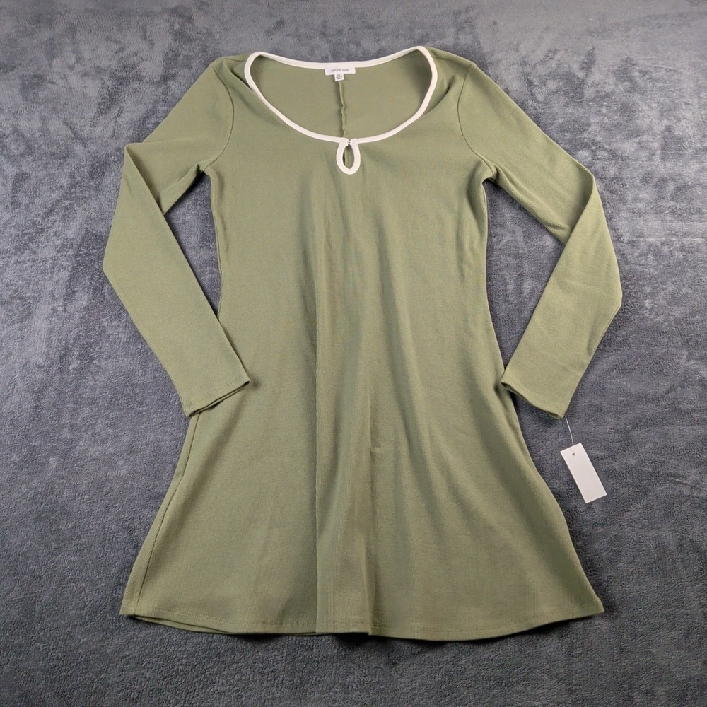 Stitch & Pine Sage Green Ribbed Long Sleeve Keyhole Mini Dress XL NWT